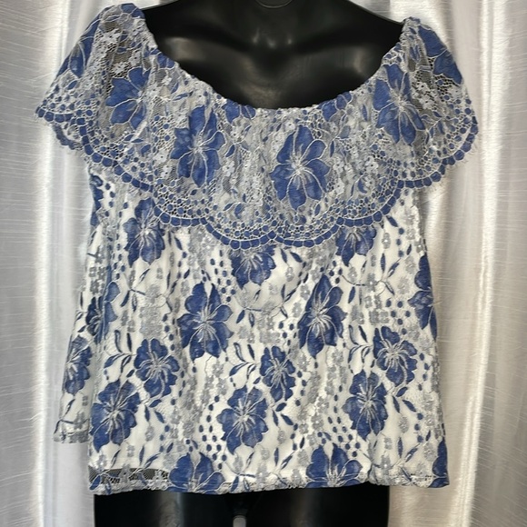 Lane Bryant Women’s 18/20 Lacy Lined Off Shoulder Ruffle Sleeveless Top - Picture 2 of 7